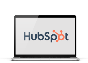 laptop with HubSpot logo and branding on it