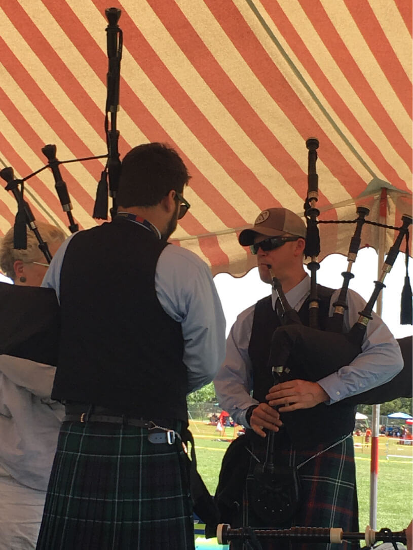 Pete playing the bagpipes