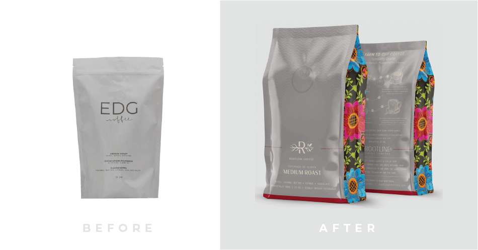Rootline medium roast bag design - before and after photos