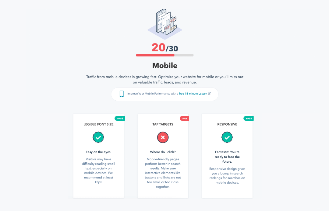 HubSpot Website Grader Mobile Section