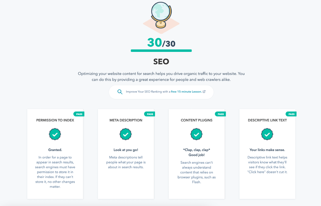 HubSpot Website Grader SEO