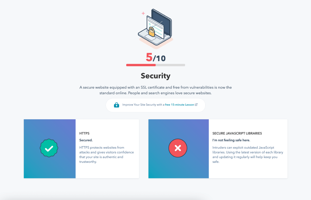 HubSpot Website Grader Security Section
